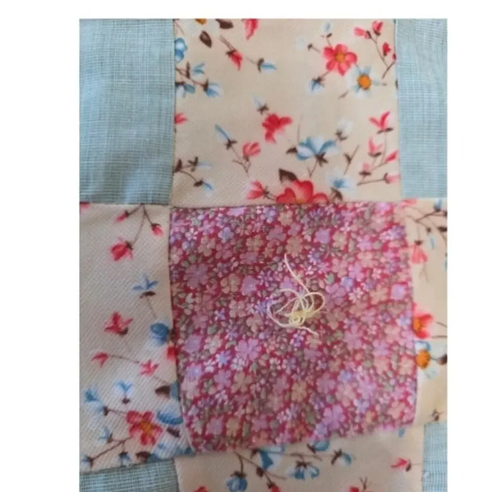 VTG Handmade Colorful Scrappy Memory Lap Blanket Crib Tied Quilt Granny Cottage